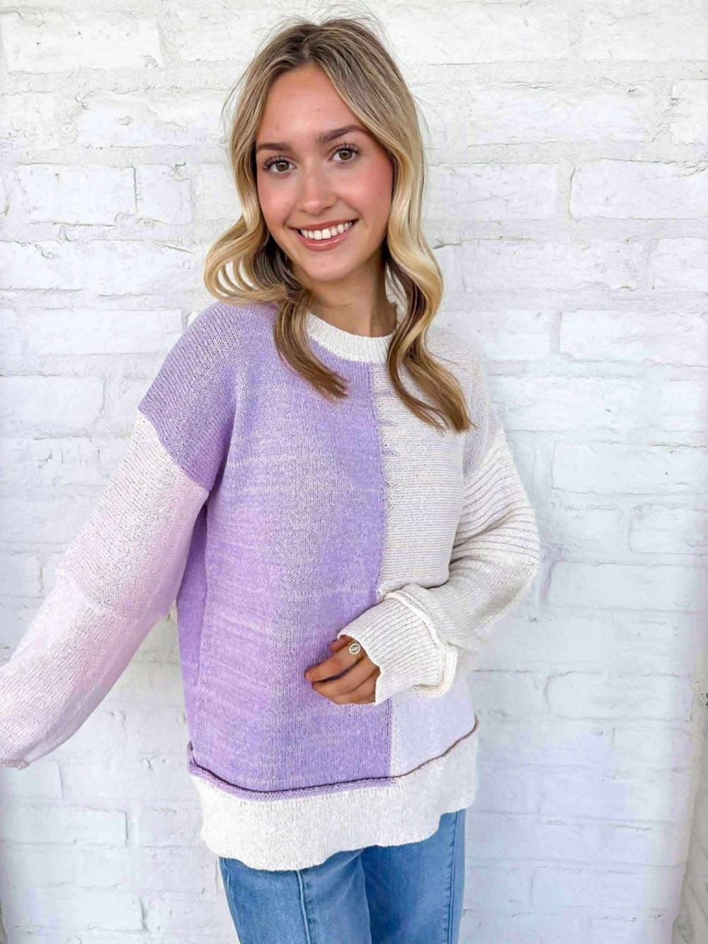 Mystree Lilac/Cream/Blush Color Block Sweater NWT Small